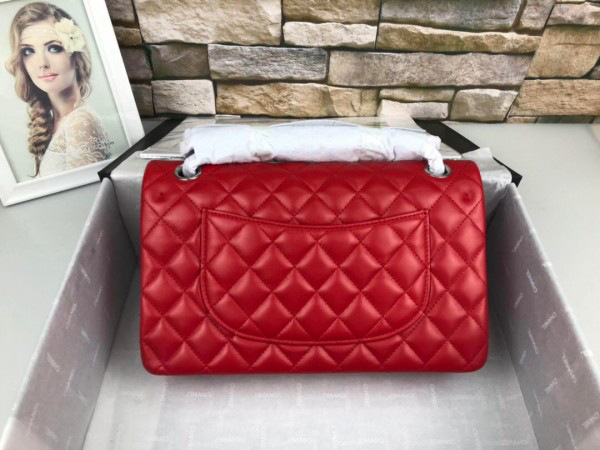 Ch**el Flap Bag Lambskin Red With Silver Hardware