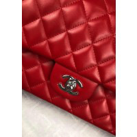 Ch**el Flap Bag Lambskin Red With Silver Hardware