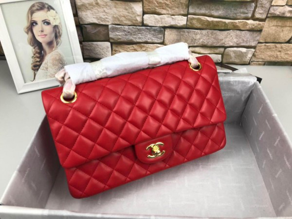 Ch**el Flap Bag Lambskin Red With Gold Hardware