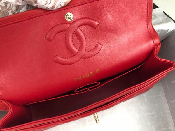 Ch**el Flap Bag Lambskin Red With Gold Hardware