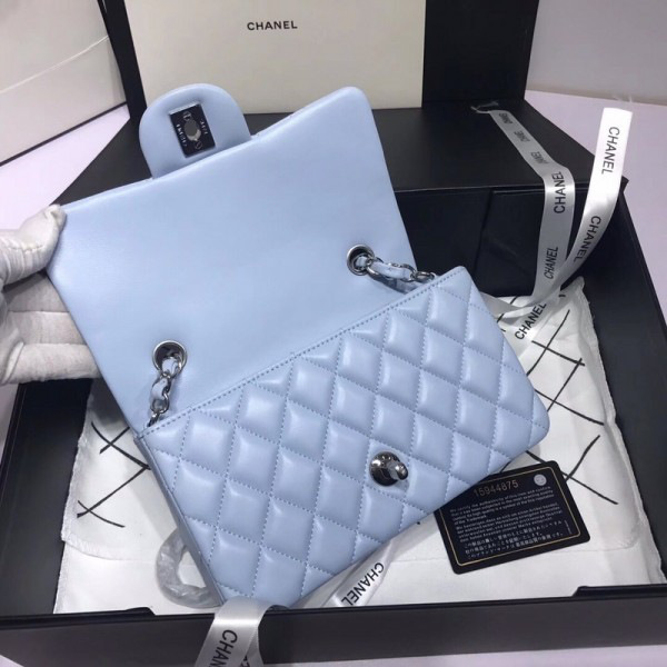 Ch**el Flap Bag Lambskin Light Blue with Silver Hardware 20CM