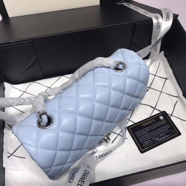 Ch**el Flap Bag Lambskin Light Blue with Silver Hardware 20CM