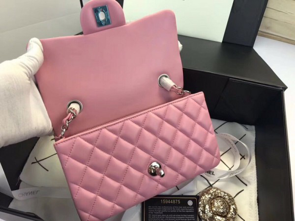 Ch**el Flap Bag Lambskin Pink with Silver Hardware 20CM
