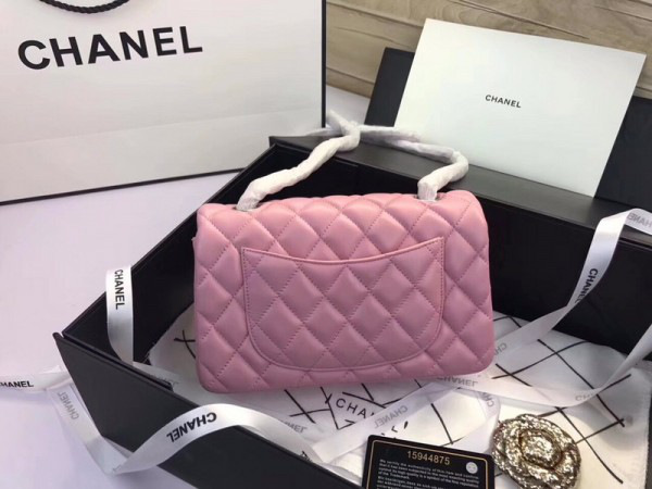 Ch**el Flap Bag Lambskin Pink with Silver Hardware 20CM