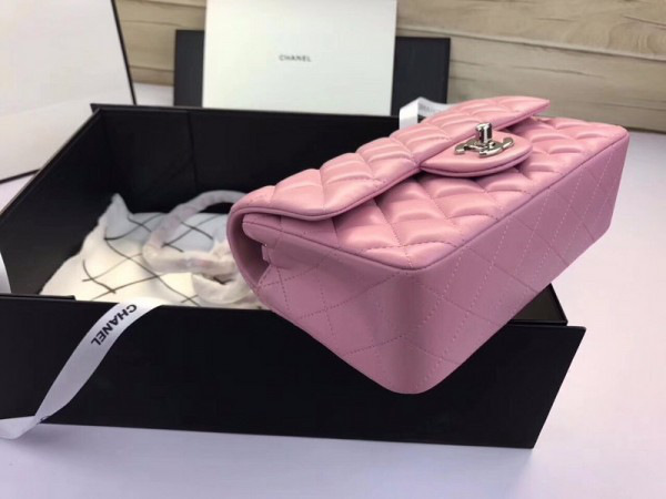 Ch**el Flap Bag Lambskin Pink with Silver Hardware 20CM