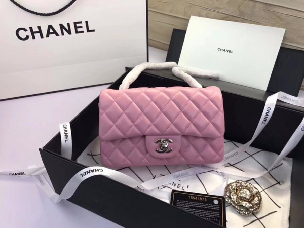 Ch**el Flap Bag Lambskin Pink with Silver Hardware 20CM