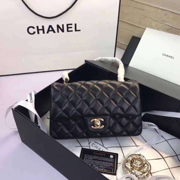 Ch**el Flap Bag Lambskin Black with Gold Hardware 20CM