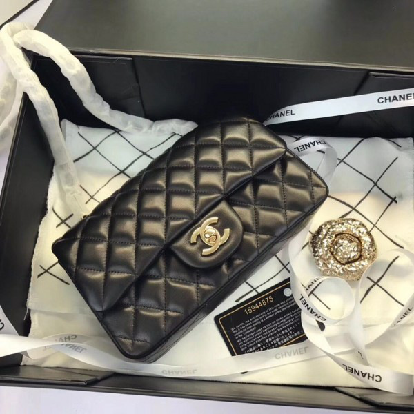 Ch**el Flap Bag Lambskin Black with Gold Hardware 20CM