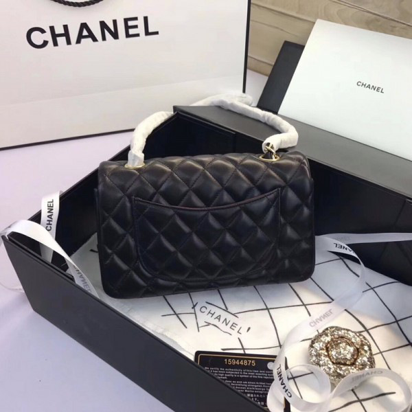 Ch**el Flap Bag Lambskin Black with Gold Hardware 20CM