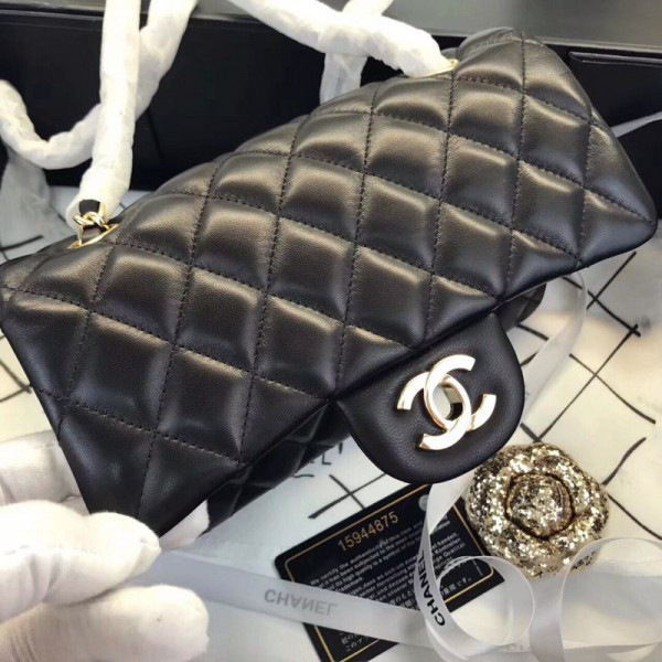 Ch**el Flap Bag Lambskin Black with Gold Hardware 20CM