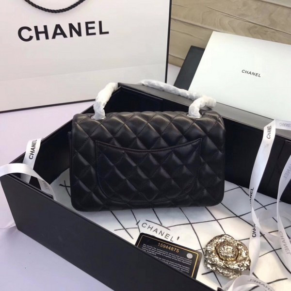 Ch**el Flap Bag Lambskin Black with Sliver Hardware 20CM