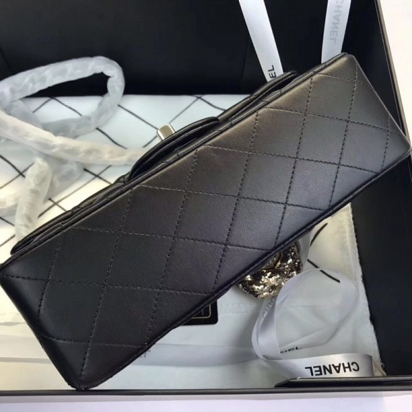 Ch**el Flap Bag Lambskin Black with Sliver Hardware 20CM