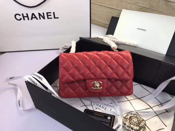 Ch**el Flap Bag Lambskin Red with Gold Hardware 20CM