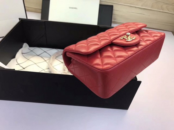 Ch**el Flap Bag Lambskin Red with Gold Hardware 20CM