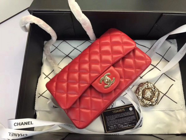 Ch**el Flap Bag Lambskin Red with Gold Hardware 20CM