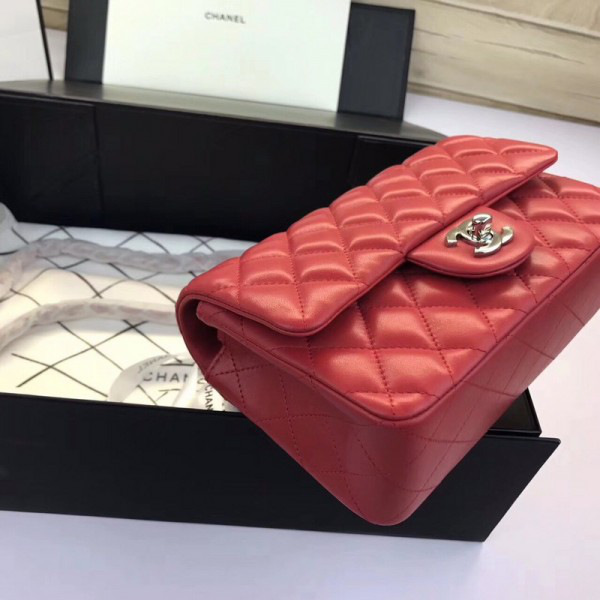 Ch**el Flap Bag Lambskin Red with Silver Hardware 20CM