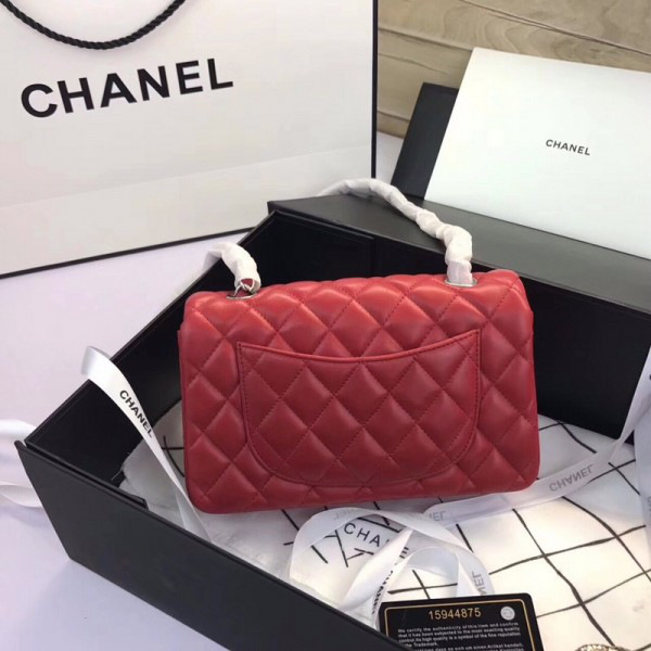 Ch**el Flap Bag Lambskin Red with Silver Hardware 20CM