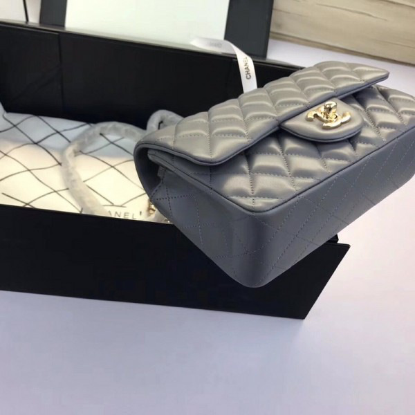 Ch**el Flap Bag Lambskin Gray with Gold Hardware 20CM