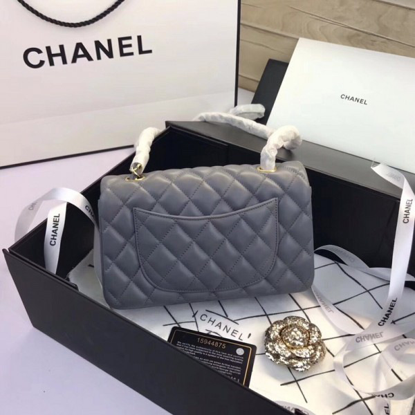 Ch**el Flap Bag Lambskin Gray with Gold Hardware 20CM