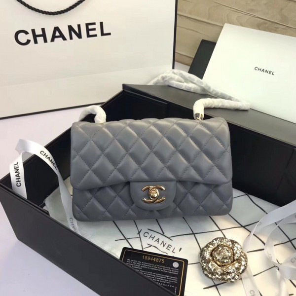 Ch**el Flap Bag Lambskin Gray with Gold Hardware 20CM
