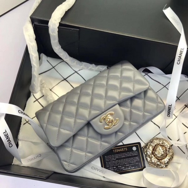 Ch**el Flap Bag Lambskin Gray with Gold Hardware 20CM