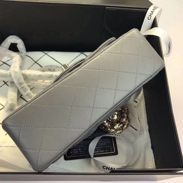 Ch**el Flap Bag Lambskin Gray with Silver Hardware 20CM