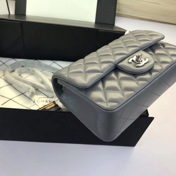 Ch**el Flap Bag Lambskin Gray with Silver Hardware 20CM