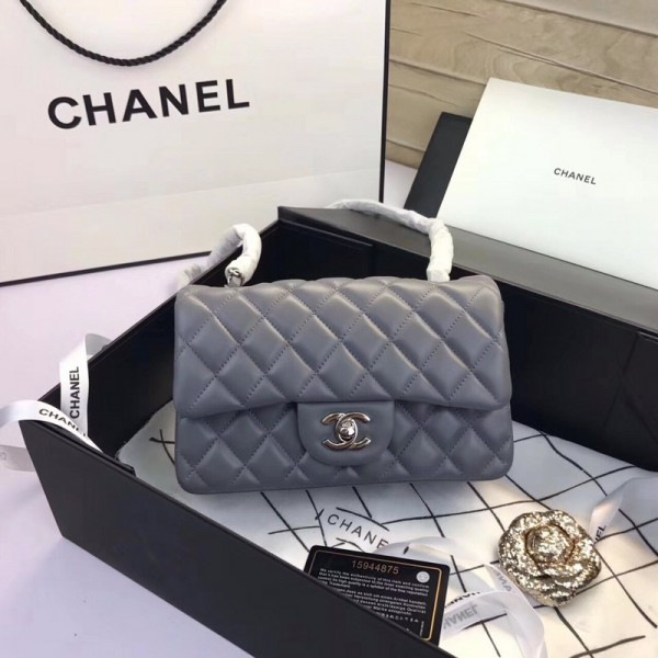 Ch**el Flap Bag Lambskin Gray with Silver Hardware 20CM