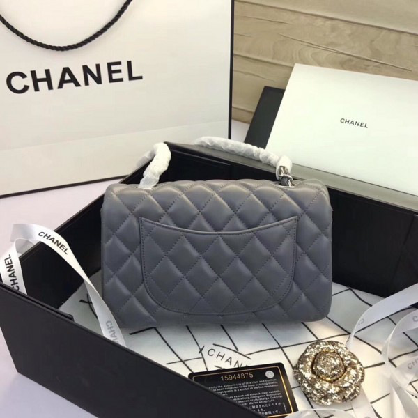 Ch**el Flap Bag Lambskin Gray with Silver Hardware 20CM
