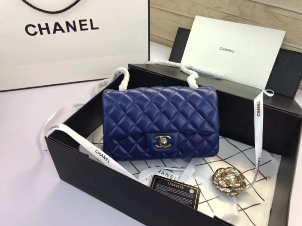 Ch**el Flap Bag Lambskin Blue with Silver Hardware 20CM