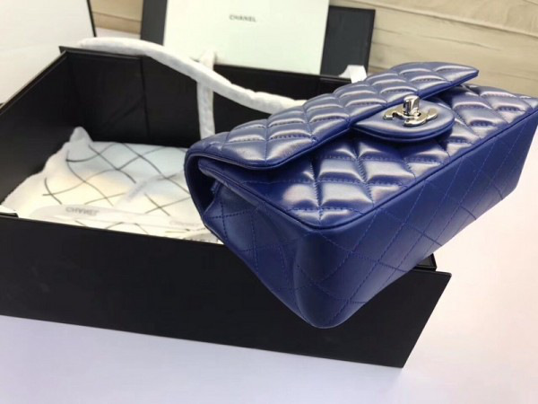 Ch**el Flap Bag Lambskin Blue with Silver Hardware 20CM
