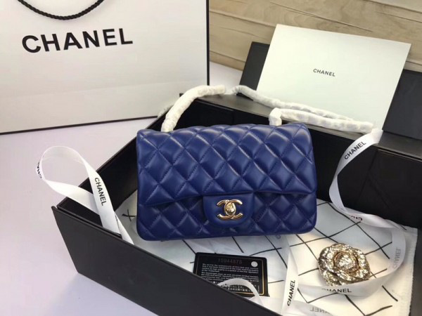 Ch**el Flap Bag Lambskin Blue with Gold Hardware 20CM