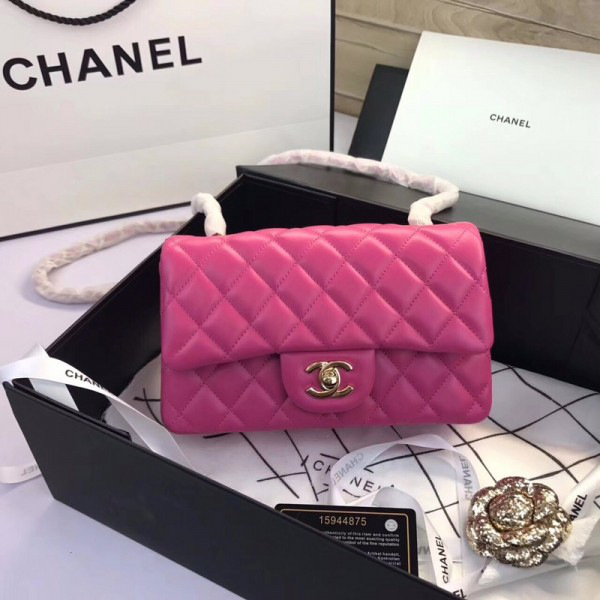Ch**el Flap Bag Lambskin Rose Red with Gold Hardware 20CM