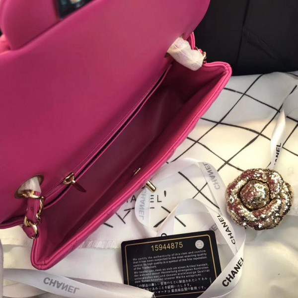 Ch**el Flap Bag Lambskin Rose Red with Gold Hardware 20CM