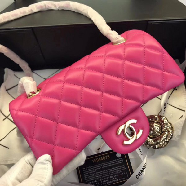 Ch**el Flap Bag Lambskin Rose Red with Gold Hardware 20CM