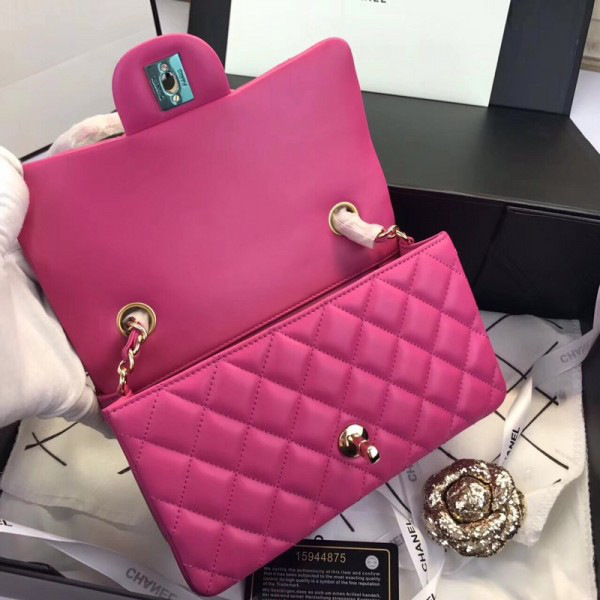 Ch**el Flap Bag Lambskin Rose Red with Gold Hardware 20CM