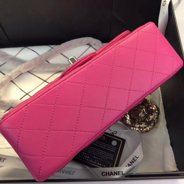 Ch**el Flap Bag Lambskin Rose Red with Silver Hardware 20CM