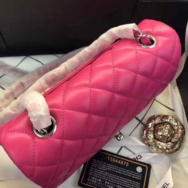Ch**el Flap Bag Lambskin Rose Red with Silver Hardware 20CM