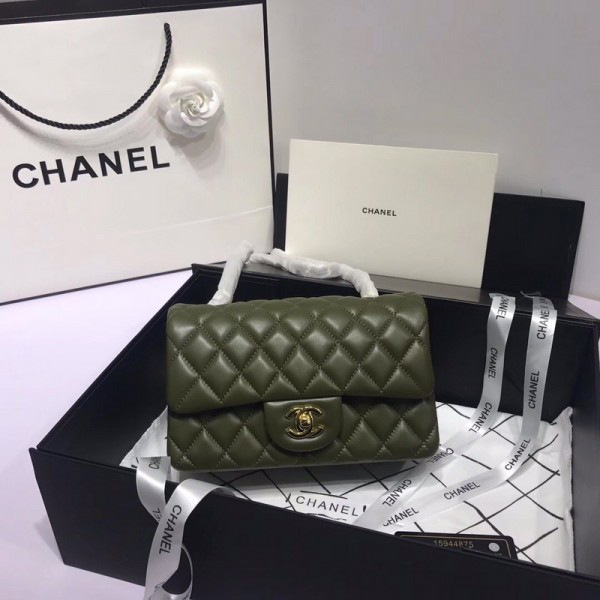 Ch**el Flap Bag Lambskin Dark Green with Gold Hardware 20CM