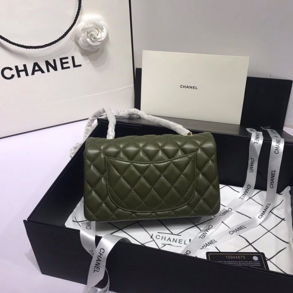 Ch**el Flap Bag Lambskin Dark Green with Gold Hardware 20CM