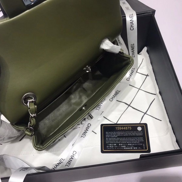 Ch**el Flap Bag Lambskin Dark Green with Silver Hardware 20CM