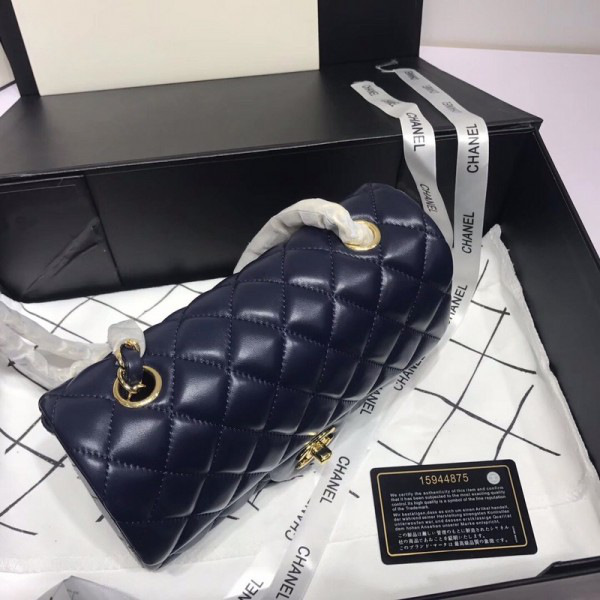 Ch**el Flap Bag Lambskin Navy Blue with Gold Hardware 20CM