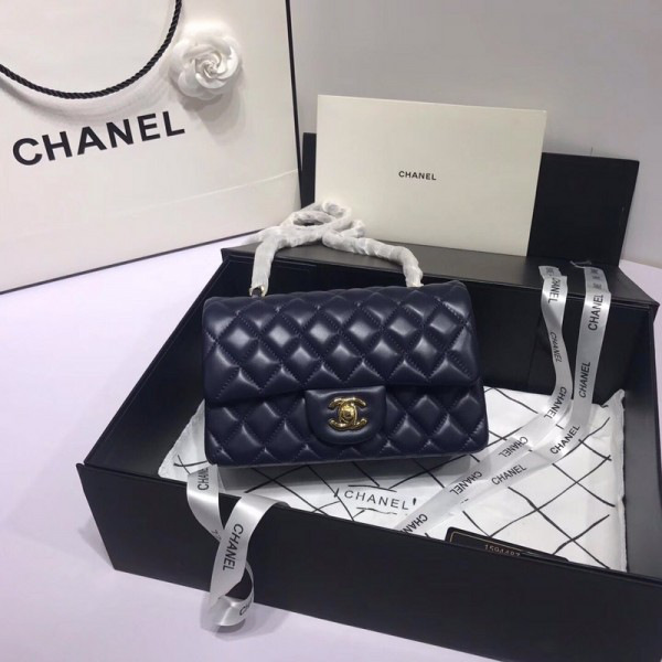 Ch**el Flap Bag Lambskin Navy Blue with Gold Hardware 20CM