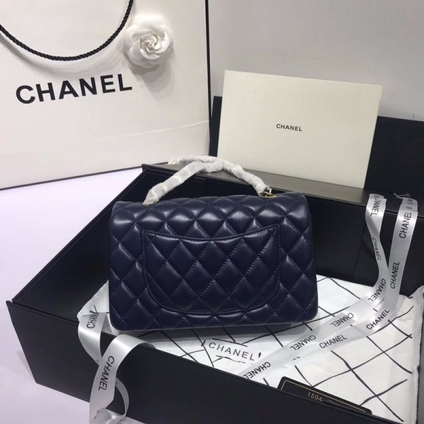 Ch**el Flap Bag Lambskin Navy Blue with Gold Hardware 20CM