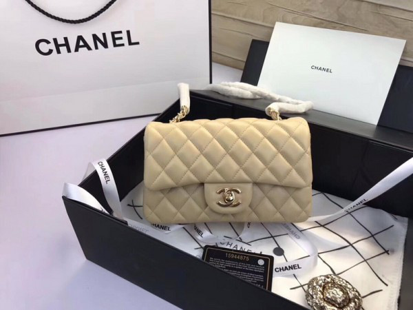 Ch**el Flap Bag Lambskin Apricot with Gold Hardware 20CM