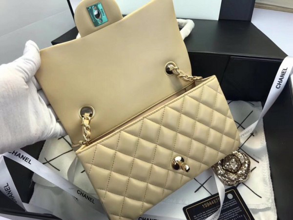 Ch**el Flap Bag Lambskin Apricot with Gold Hardware 20CM