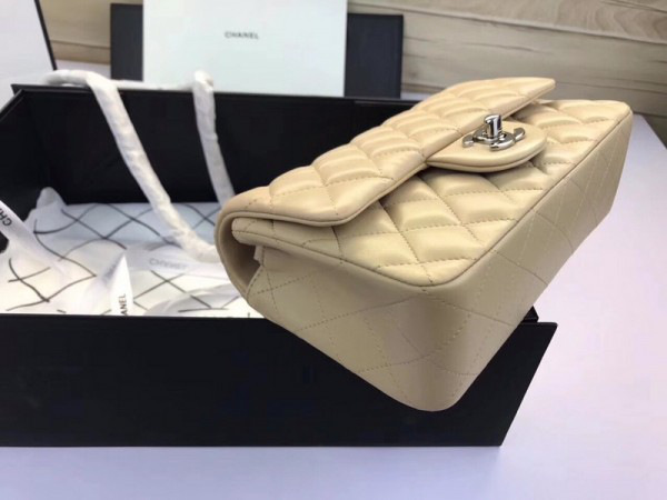 Ch**el Flap Bag Lambskin Apricot with Silver Hardware 20CM