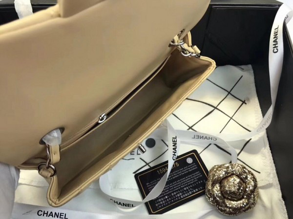 Ch**el Flap Bag Lambskin Apricot with Silver Hardware 20CM
