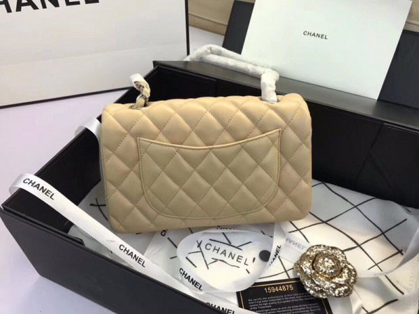 Ch**el Flap Bag Lambskin Apricot with Silver Hardware 20CM
