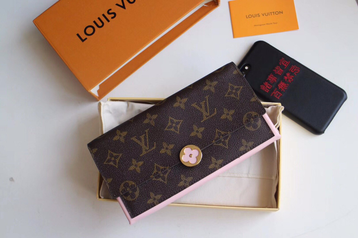 L0vis Vvtt0n Flore Pink Wallet Monogram Small Leather